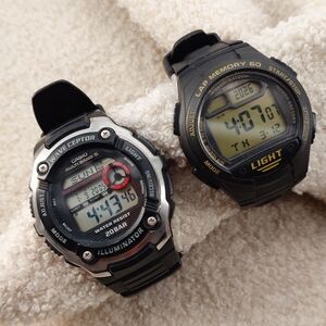 Casio W-734 & Wave Ceptor WV-M200 Illuminator Digital Watch Lot (2) Men’s Alarm
